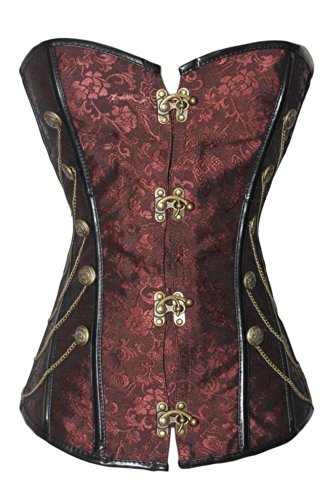 Ladies Sexy Dark Red Steampunk Gothic Punk Boned Corset with Chain Stud Detail (L) steampunk buy now online