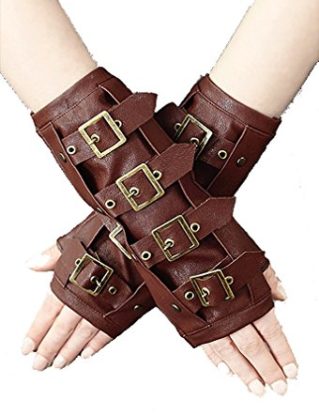 Restyle Pair of STEAMPUNK ARMWARMERS Brown Faux Leather steampunk buy now online