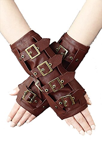 Restyle Pair of STEAMPUNK ARMWARMERS Brown Faux Leather steampunk buy now online