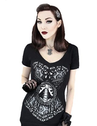 Restyle SKELETON CORSET Womens V-Neck T-Shirt steampunk buy now online