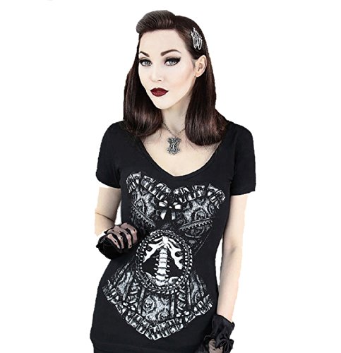 Restyle SKELETON CORSET Womens V-Neck T-Shirt steampunk buy now online