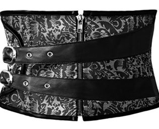 Lucea Women's Brocade Buckles Steampunk Waspie Ultrashort Underbust Corset Black XX-Large steampunk buy now online