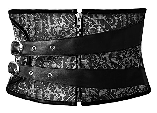 Lucea Women's Brocade Buckles Steampunk Waspie Ultrashort Underbust Corset Black XX-Large steampunk buy now online