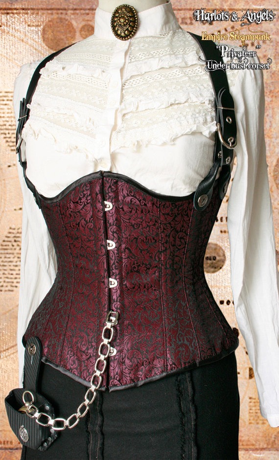 Sale! 22" Steampunk corset. "Privateer" Under bust Victorian corset with Shoulder braces by Harlotsandangels steampunk buy now online