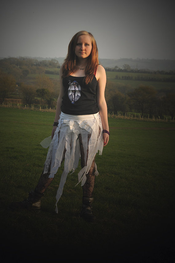Fairy wraparound skirt, festival clothing, belly dancing skirt, tattered white swan costume, snowdrop fairy costume Size small steampunk buy now online