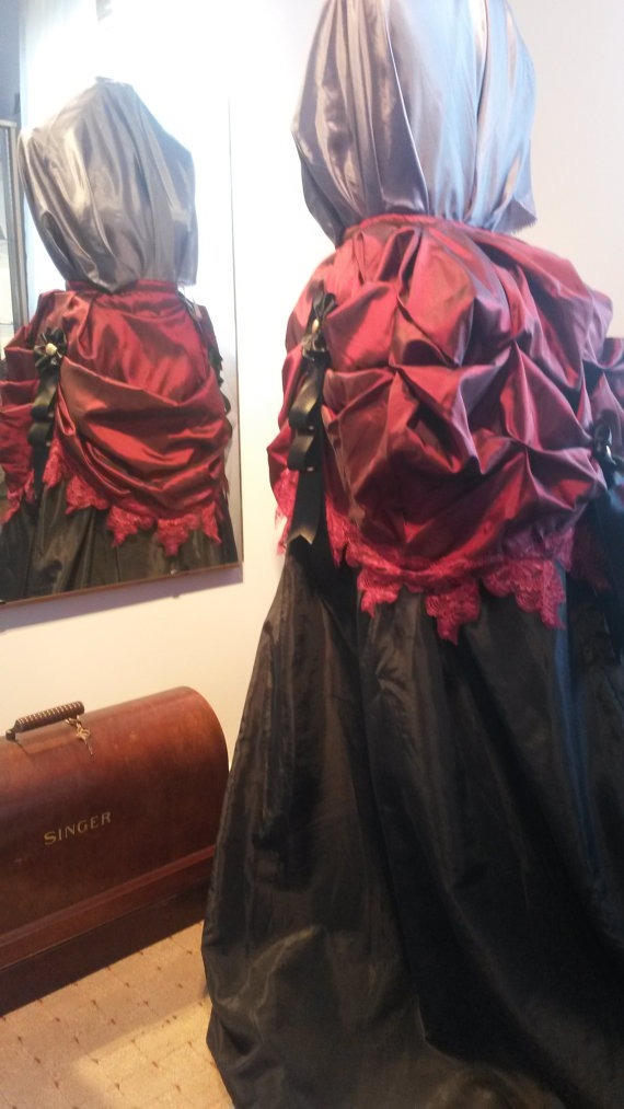READY TO SHIP Red, Lace and Ribbon Steampunk Parlour Bustle Skirt steampunk buy now online