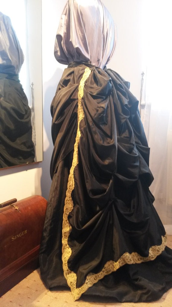 READY TO SHIP Black and Gold Lace Grand Bustle Overskirt steampunk buy now online
