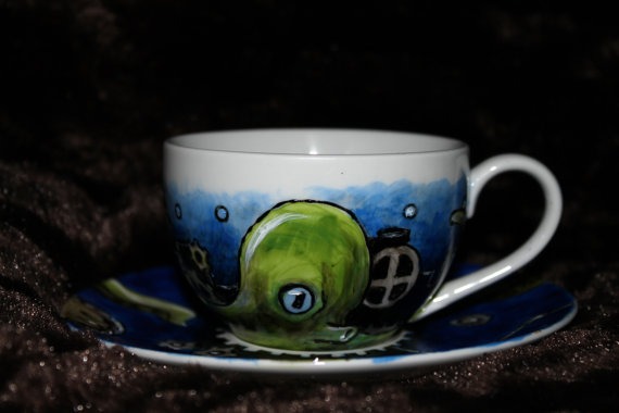 Steampunk octopus cup and saucer Tea / Coffee Hand Painted ceramic kustom goth alternative steampunk buy now online