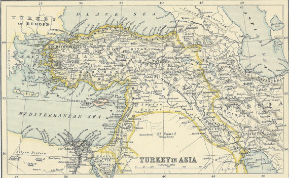 Vintage map Turkey in Asia And 1800s vintage paper Paper ephemera, framing Prints old map historical Middle East steampunk buy now online