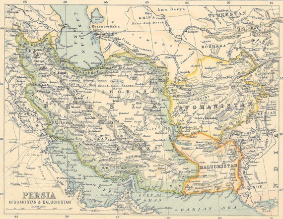 Persia, Afghanistan and baluchistan Vintage map 1800s vintage paper Paper ephemera, framing Prints old map historical Middle East steampunk buy now online