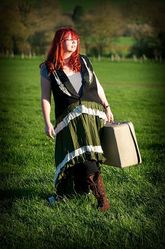 Black & green steampunk outfit. Waistcoat / vest and skirt. Neo-Victorian clothing. Plus size Steam punk costume steampunk buy now online