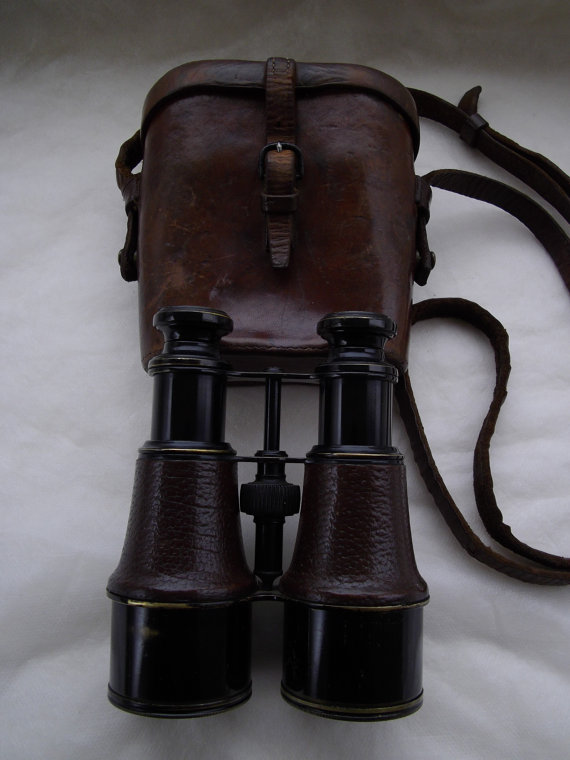 WW1 Era binoculars and leather case.1917 steampunk buy now online