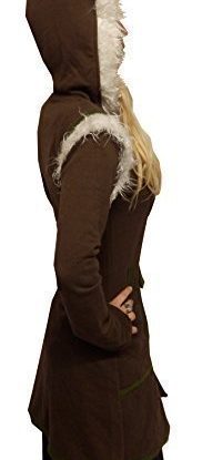 BROWN WOMENS HOODED LONG GILET BODYWARMER TOP S M 10 12 14 steampunk pixie psy steampunk buy now online