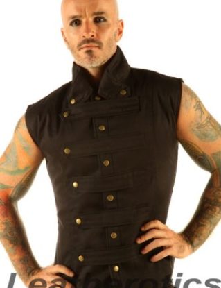 New Mens Steampunk Military Waistcoat Vest Top Mandarin Collar Guard Snap SPA1 (XLarge) steampunk buy now online