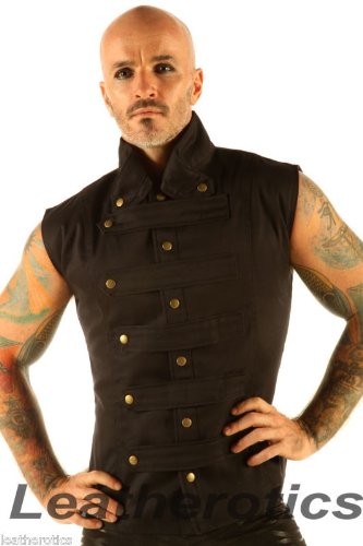 New Mens Steampunk Military Waistcoat Vest Top Mandarin Collar Guard Snap SPA1 (XXLarge) steampunk buy now online