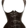 Burlesque Leather Corset Steampunk Steel Boned Underbust Waist Training Corsets And Bustiers Brown Small steampunk buy now online