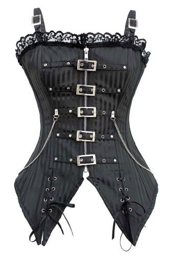 Dear-lover Women's Striped Gothic Punk Overbust Corset Large Size Black steampunk buy now online