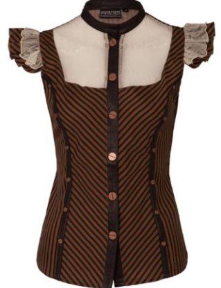 Steampunk Victorian Brown And Bronze Lace Trim Striped Shirt (Medium) steampunk buy now online