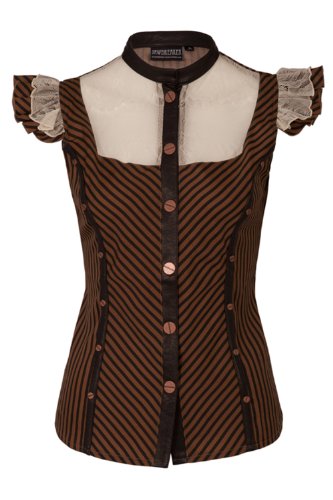 Steampunk Victorian Brown And Bronze Lace Trim Striped Shirt (Medium) steampunk buy now online