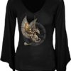 Spiral - Women - STEAMPUNK DRAGON - V Neck Goth Sleeve Top Black - X-Large steampunk buy now online