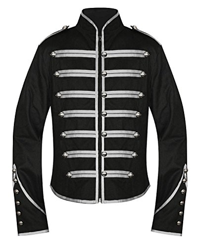 Men's Unique Gothic Steampunk Silver Black Parade Military Marching Band Drummer Jacket Goth Punk (X-Large) steampunk buy now online