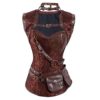 KMFEIL Lady Steel Boned Corset Sleeveless Steampunk Bustier Jacket with Belt S Coffee steampunk buy now online