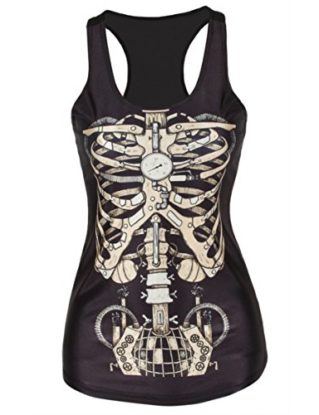 SOTW 2015 Hot Women Summer keleton Printed Essential Sleeveless T Shirt Vest Tank Tops, Steampunk Mechanical Skeleton Ribs and Pelvis steampunk buy now online