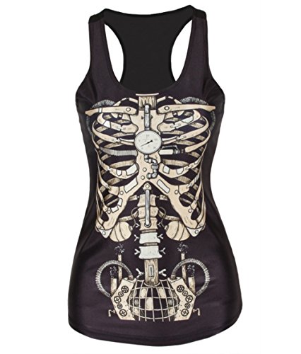 SOTW 2015 Hot Women Summer keleton Printed Essential Sleeveless T Shirt Vest Tank Tops, Steampunk Mechanical Skeleton Ribs and Pelvis steampunk buy now online