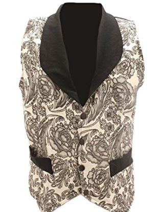 Size Small - Silver & Black Brocade Steampunk Cotton Waistcoat With Black Contrast Poppers & Chain Detail steampunk buy now online