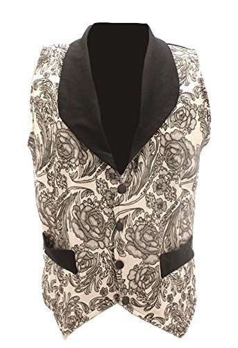 Size Small - Silver & Black Brocade Steampunk Cotton Waistcoat With Black Contrast Poppers & Chain Detail steampunk buy now online