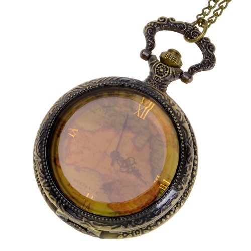 Vintage Clear Watchcase Australia Map Round Dial Quartz Movement Pocket Watch with Chain Antique Bronze steampunk buy now online