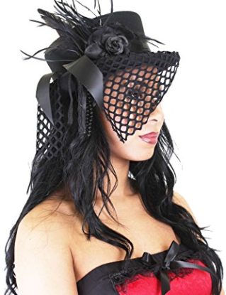 Size XL 60cm Ladies Pure Wool Authentic Hunter Hat with Ribbon Flowers Feathers & Veil steampunk buy now online