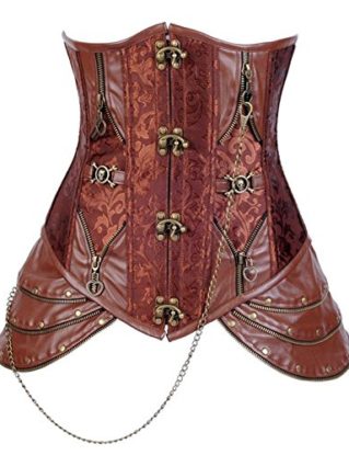 Lucea Women's Retro Brocade Steel Boned Steampunk Faux Leather Underbust Corset Brown XXXX-Large steampunk buy now online