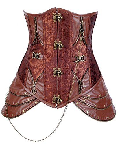 Lucea Women's Retro Brocade Steel Boned Steampunk Faux Leather Underbust Corset Brown XXXXXX-Large steampunk buy now online