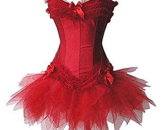 Women's Beautiful Burlesque Corset and Tutu Skirt Fancy Dress Costume Many Colours (M, 070 red) steampunk buy now online