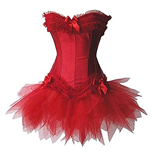 Women's Beautiful Burlesque Corset and Tutu Skirt Fancy Dress Costume Many Colours (M, 070 red) steampunk buy now online