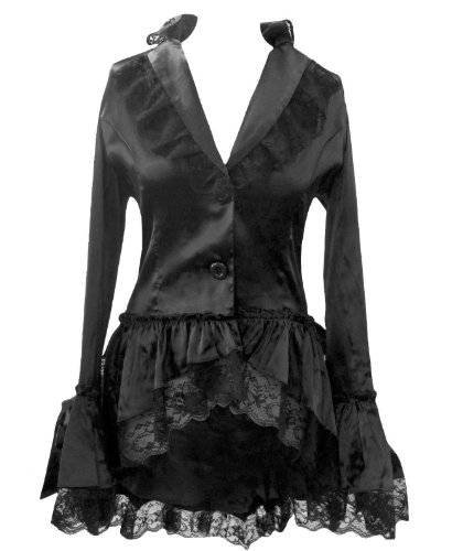 Black - Satin Corset Bustle Lace Ruffle Jacket Gothic Steam-Punk Victorian Vintage Size 8 steampunk buy now online