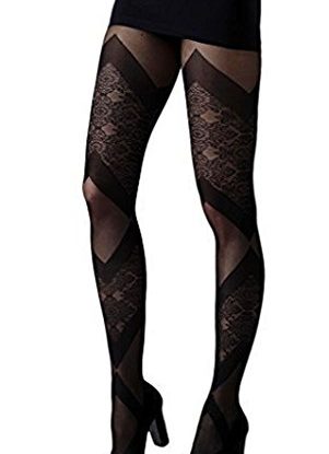 Gipsy Opaque Black Ladies Bondage Tights Block & Floral Pattern Gothic Steampunk. One Size 8-16 steampunk buy now online