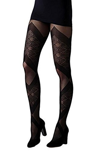 Gipsy Opaque Black Ladies Bondage Tights Block & Floral Pattern Gothic Steampunk. One Size 8-16 steampunk buy now online