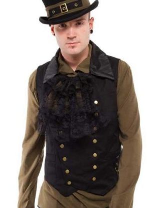 Black - Double-Breasted Waistcoat with Brass Poppers and Chain Detail. Size XL steampunk buy now online