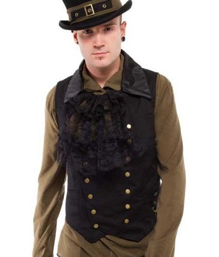 Black - Double-Breasted Waistcoat with Brass Poppers and Chain Detail. Size XL steampunk buy now online