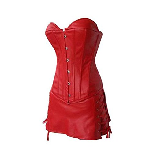Senchanting Gothic Punk Faux Leather Corset Bustier TOP Skirt Plus Size Biker Girl Costumes (Red, Small) steampunk buy now online