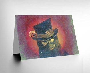 STEAMPUNK CAT TOPHAT MONOCLE BLANK GREETINGS BIRTHDAY CARD ART CL038 steampunk buy now online