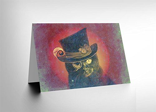 STEAMPUNK CAT TOPHAT MONOCLE BLANK GREETINGS BIRTHDAY CARD ART CL038 steampunk buy now online