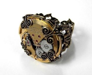 Steampunk Jewelry Ring, Vintage Gold Ruby Jeweled RARE Watch Steam Punk Ring, Adjustable Wedding STUNNING - Steampunk Jewelry by edmdesigns by edmdesigns steampunk buy now online