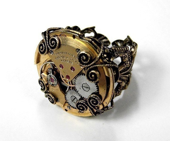 Steampunk Jewelry Ring Vintage Gold Ruby Jeweled RARE Watch Steam Punk Ring Adjustable Wedding Father Dad Groom Gift - Jewelry by edmdesigns by edmdesigns steampunk buy now online