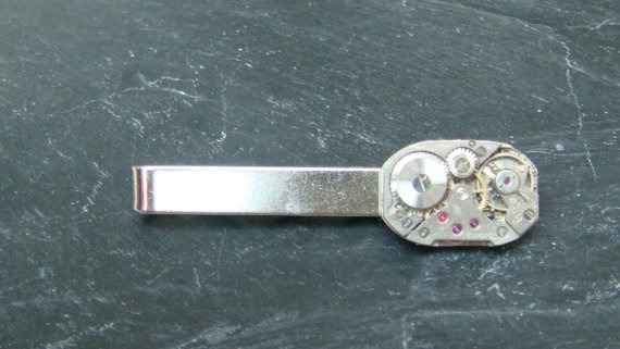 Tie Bar with 15 Jewel swiss Made Watch Movements ideal gift for a steampunk lover by OffTheCuff2010 steampunk buy now online