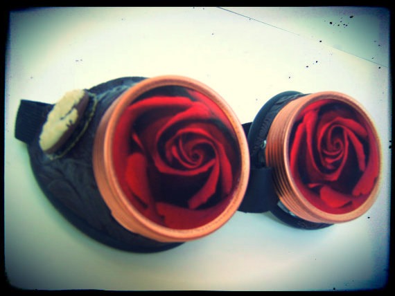 Halloween Steampunk goggles Red Rose Vintage style . Classic Victorian Cameo Burning man by OntheWingsofSteam steampunk buy now online