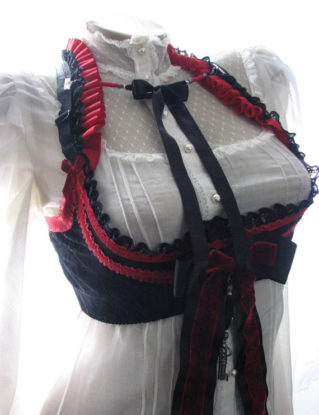 Strange Vintage Custom - Fancy Blood Red & Black Upcycled Underbust Vest - Ruffle Collar - Bustle - Gothic Victorian Steampunk by StrangeVintage steampunk buy now online