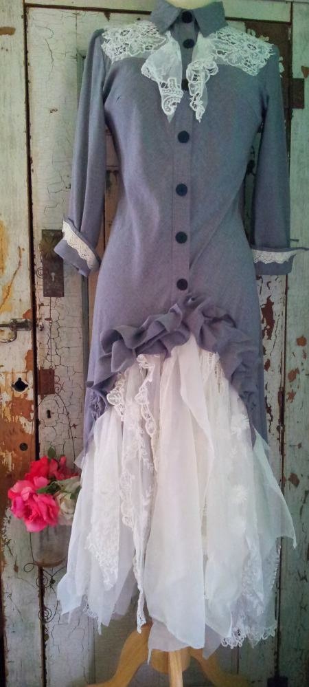 Gray and White Upcycled Clothing Western Wedding Dress Steampunk Wedding Dress Eco Clothing Small by CuriousOrangeCat steampunk buy now online